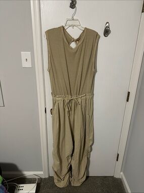 Free People Ruched Mixed Media Cotton Jumpsuit